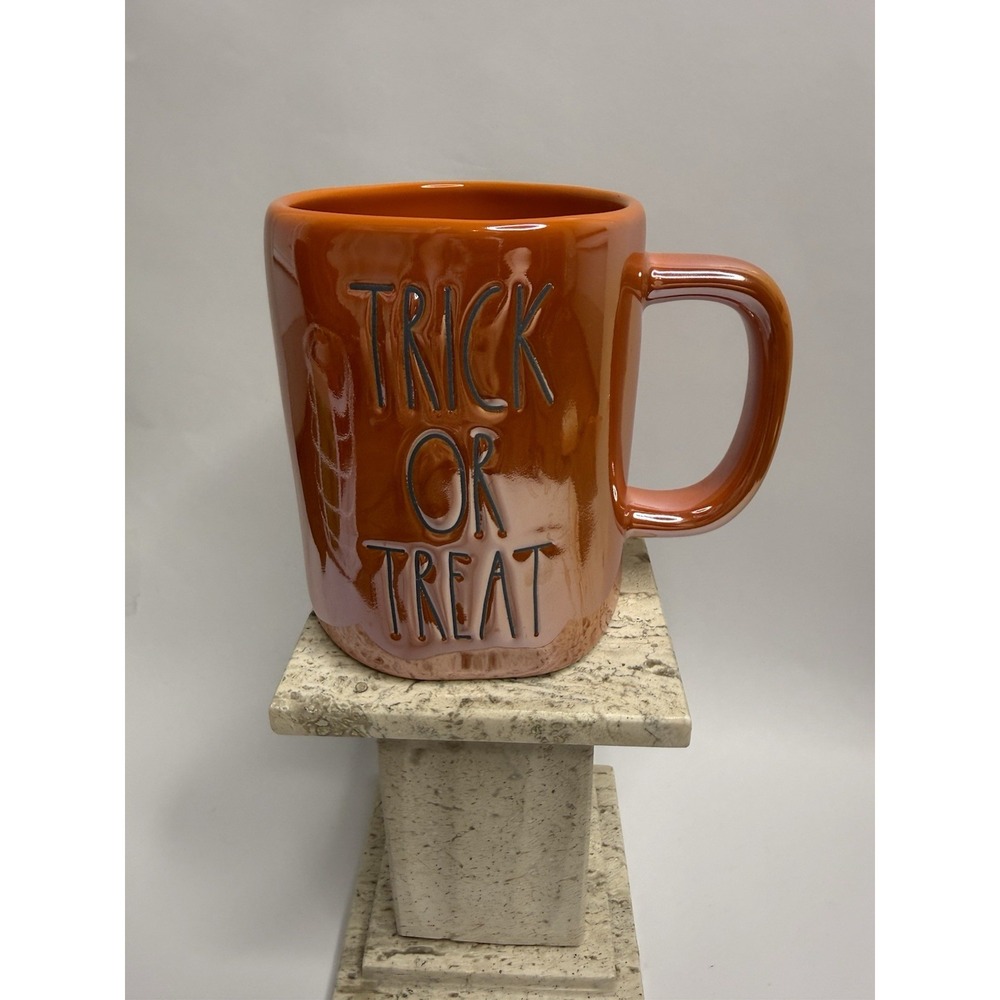 RAE DUNN Halloween "TRICK OR TREAT" Double Sided Orange Mug With Pumpkins